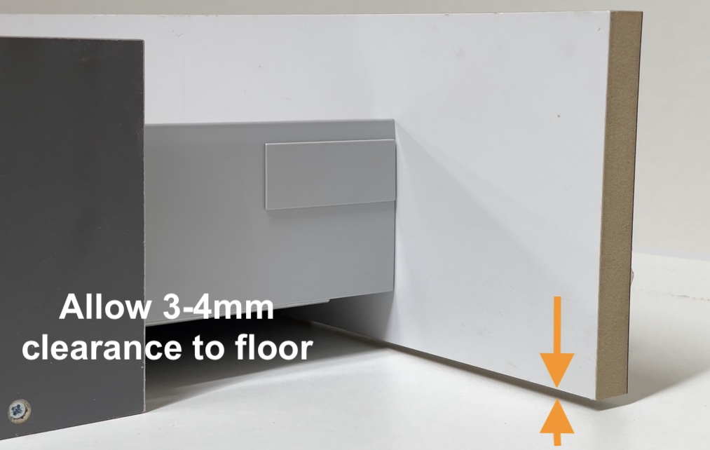 Allow drawer front 3-4mm clearance from floor